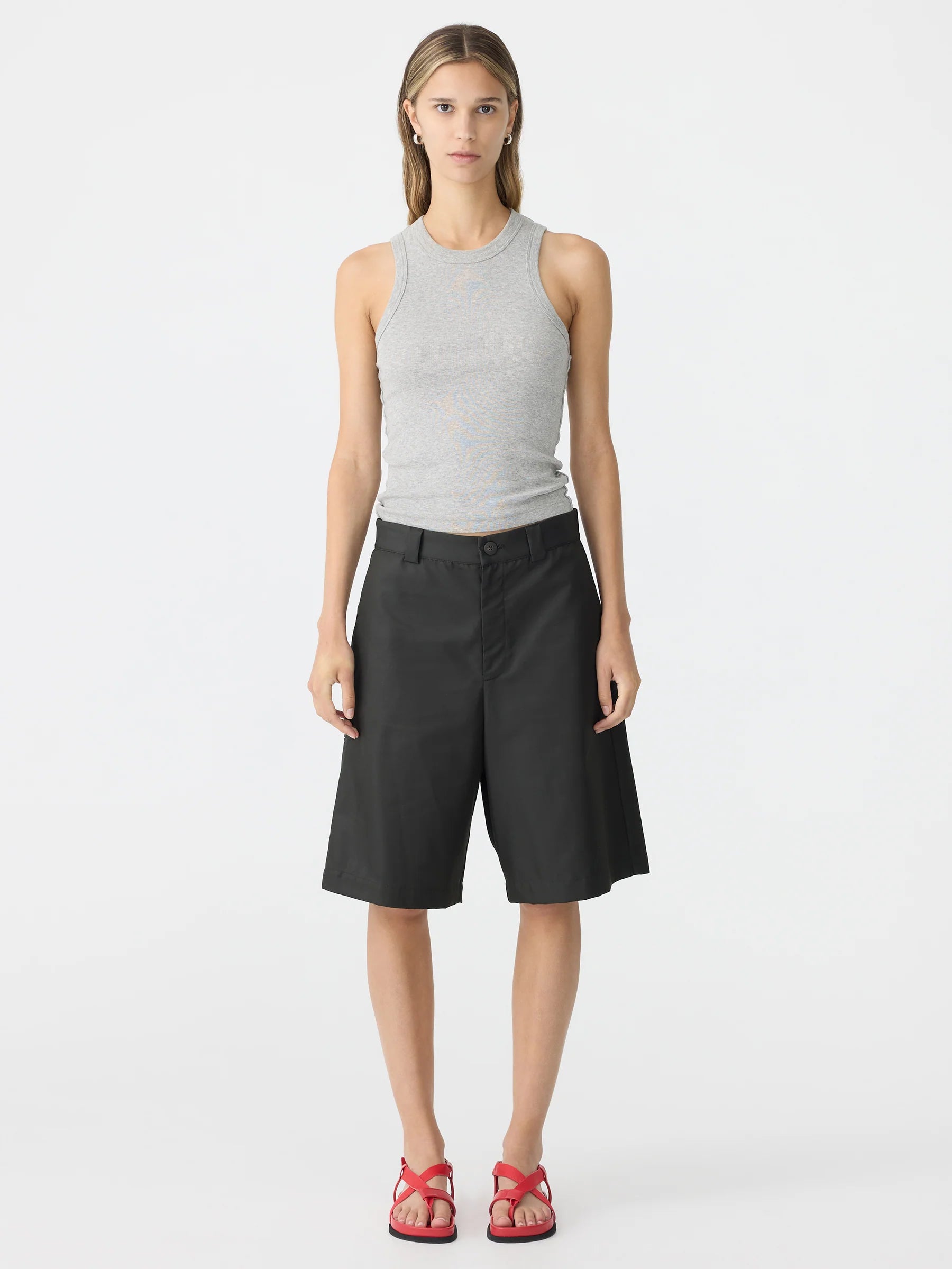 Bassike Gabardine Wide Leg Shorts in Black