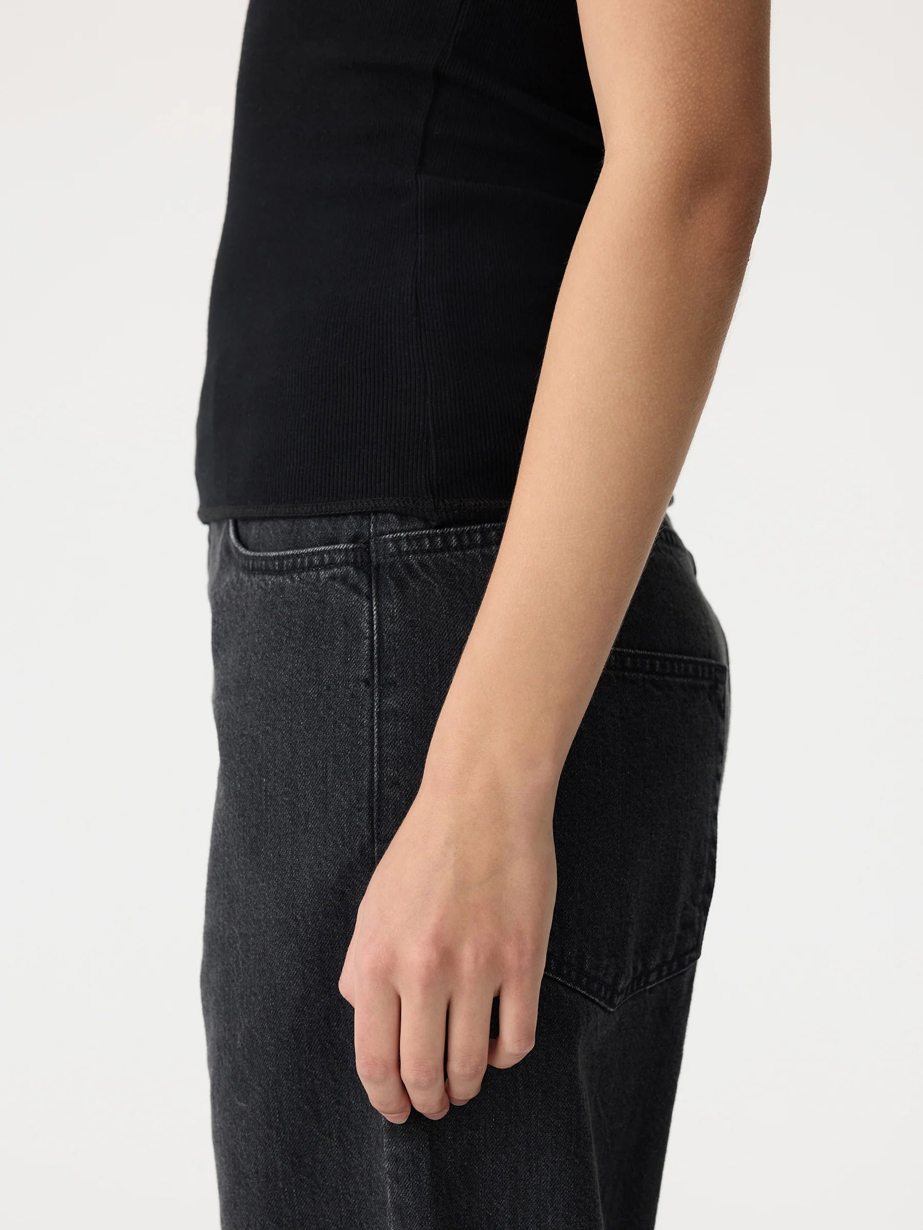 Bassike Low Scooped Rib Tank in Black