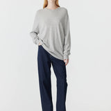 Bassike Oversized Crew Neck Knit in Light Grey Marle