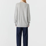 Bassike Oversized Crew Neck Knit in Light Grey Marle