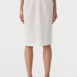 Bassike Fine Check Pull On Skirt in White and Black and Light Blue