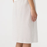 Bassike Fine Check Pull On Skirt in White and Black and Light Blue