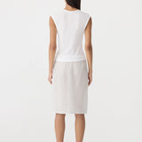 Bassike Fine Check Pull On Skirt in White and Black and Light Blue