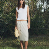 Bassike Fine Check Pull On Skirt in White and Black and Light Blue