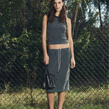 Bassike Mesh Pull On Seam Detail Skirt in Washed Black