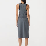 Bassike Mesh Pull On Seam Detail Skirt in Washed Black