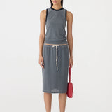 Bassike Mesh Pull On Seam Detail Skirt in Washed Black