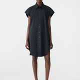 Bassike Crushed Cotton Shirt Dress in Black