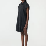 Bassike Crushed Cotton Shirt Dress in Black