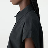 Bassike Crushed Cotton Shirt Dress in Black