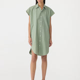 Bassike Crushed Cotton Shirt Dress in Dark Sage