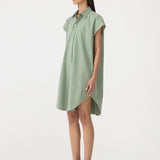 Bassike Crushed Cotton Shirt Dress in Dark Sage