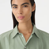 Bassike Crushed Cotton Shirt Dress in Dark Sage