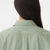 Bassike Crushed Cotton Shirt Dress in Dark Sage