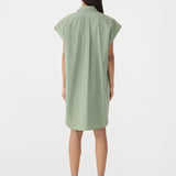Bassike Crushed Cotton Shirt Dress in Dark Sage