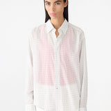 Bassike Fine Check Shirt in White and Black and Light Blue