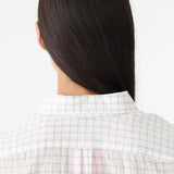 Bassike Fine Check Shirt in White and Black and Light Blue