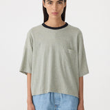 Bassike Stripe Boxy Pocket T-Shirt in Green and Blue and White