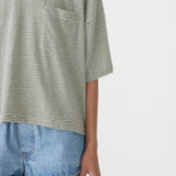 Bassike Stripe Boxy Pocket T-Shirt in Green and Blue and White