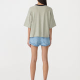 Bassike Stripe Boxy Pocket T-Shirt in Green and Blue and White