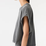 Bassike Pigment Boxy Cut Off Tank in Washed Black