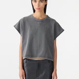 Bassike Pigment Boxy Cut Off Tank in Washed Black