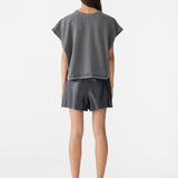 Bassike Pigment Boxy Cut Off Tank in Washed Black