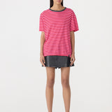 Bassike Stripe Boyfriend T-Shirt in Red and Pink and Washed Navy