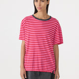 Bassike Stripe Boyfriend T-Shirt in Red and Pink and Washed Navy