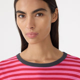 Bassike Stripe Boyfriend T-Shirt in Red and Pink and Washed Navy