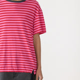 Bassike Stripe Boyfriend T-Shirt in Red and Pink and Washed Navy