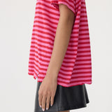Bassike Stripe Boyfriend T-Shirt in Red and Pink and Washed Navy