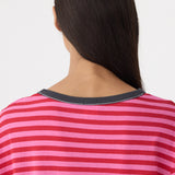 Bassike Stripe Boyfriend T-Shirt in Red and Pink and Washed Navy