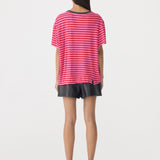 Bassike Stripe Boyfriend T-Shirt in Red and Pink and Washed Navy