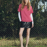 Bassike Stripe Boyfriend T-Shirt in Red and Pink and Washed Navy