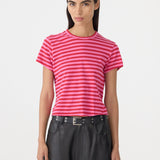Bassike Stripe Heritage Baby T-Shirt in Red and Pink
