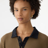 Bassike Rib Contrast Collar Long Sleeve Top in Chestnut and Brown and Black