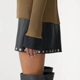 Bassike Rib Contrast Collar Long Sleeve Top in Chestnut and Brown and Black