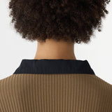 Bassike Rib Contrast Collar Long Sleeve Top in Chestnut and Brown and Black