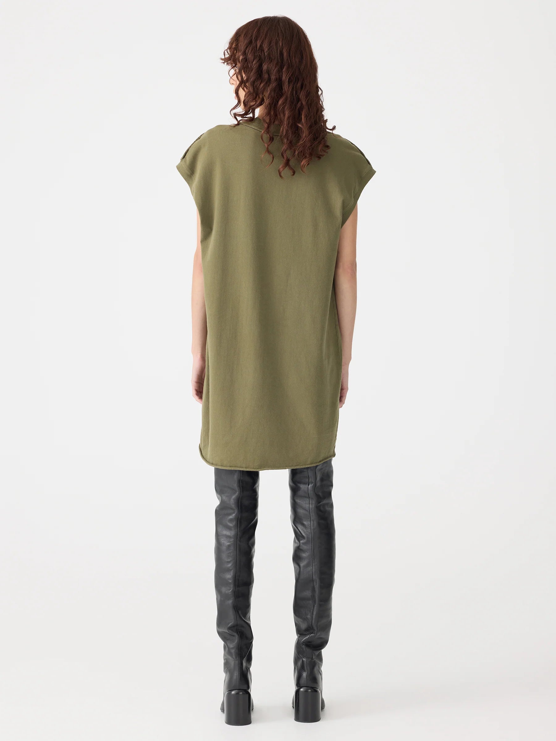 Bassike Sleeve Cut Off Tank Dress in Khaki Green