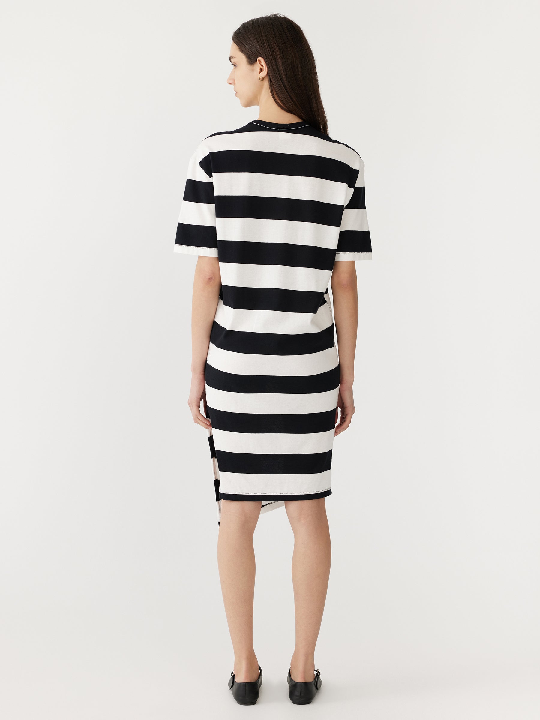 Bassike Stripe Side Split Short Sleeve Dress in Black and White