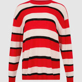 Bassike Universal Wool Cashmere Knit in Black and Red Stripe