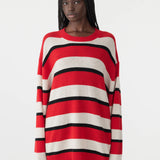 Bassike Universal Wool Cashmere Knit in Black and Red Stripe