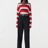 Bassike Universal Wool Cashmere Knit in Black and Red Stripe