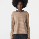 Bassike Vintage Stripe Heritage Long Sleeve T-Shirt in Orange and Charcoal and White - styled look