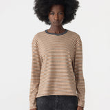 Bassike Vintage Stripe Heritage Long Sleeve T-Shirt in Orange and Charcoal and White - styled look