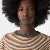 Bassike Vintage Stripe Heritage Long Sleeve T-Shirt in Orange and Charcoal and White - close up