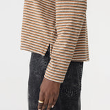 Bassike Vintage Stripe Heritage Long Sleeve T-Shirt in Orange and Charcoal and White - outfit inspiration
