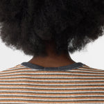 Bassike Vintage Stripe Heritage Long Sleeve T-Shirt in Orange and Charcoal and White - close up