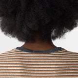 Bassike Vintage Stripe Heritage Long Sleeve T-Shirt in Orange and Charcoal and White - close up